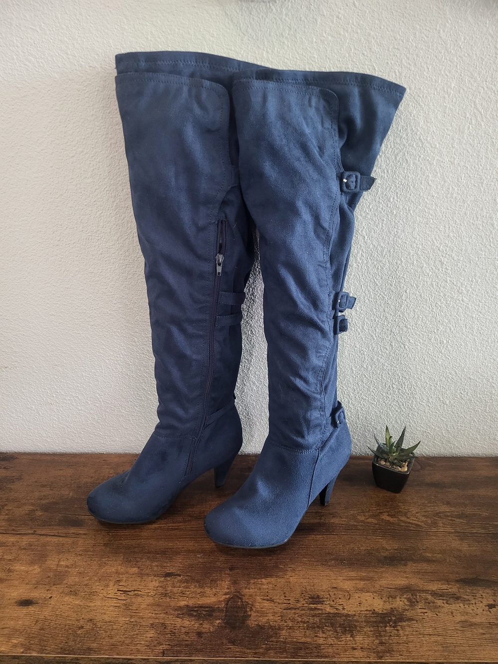 Women’s Over-the-Knee Heeled Boots in Blue